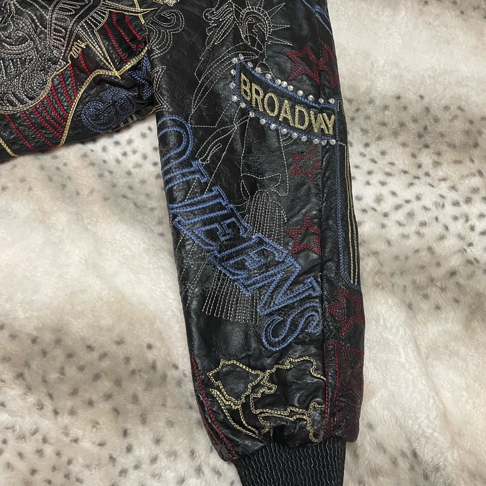 Vintage East Side Outerwear Embroidered Leather Bomber Jacket - Picture 2 of 14